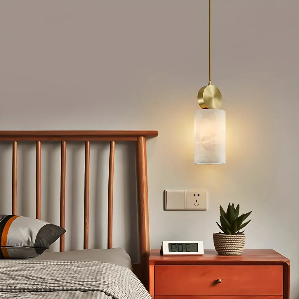 All Copper Geometric Spanish Alabaster Pendant Light | Desfino