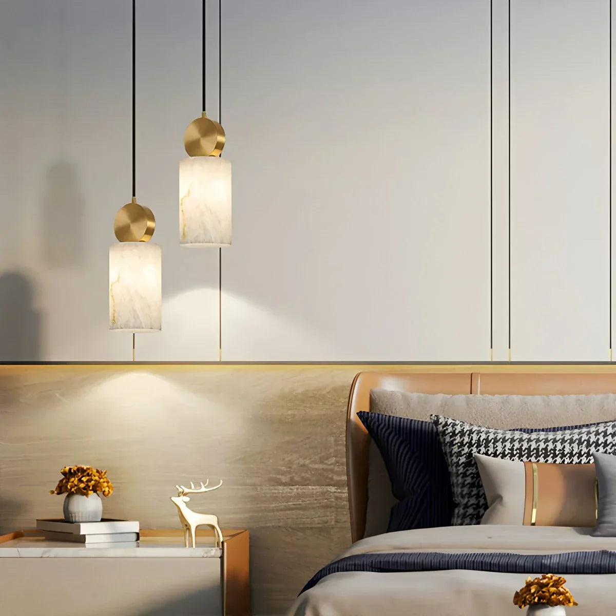 All Copper Geometric Spanish Alabaster Pendant Light | Desfino