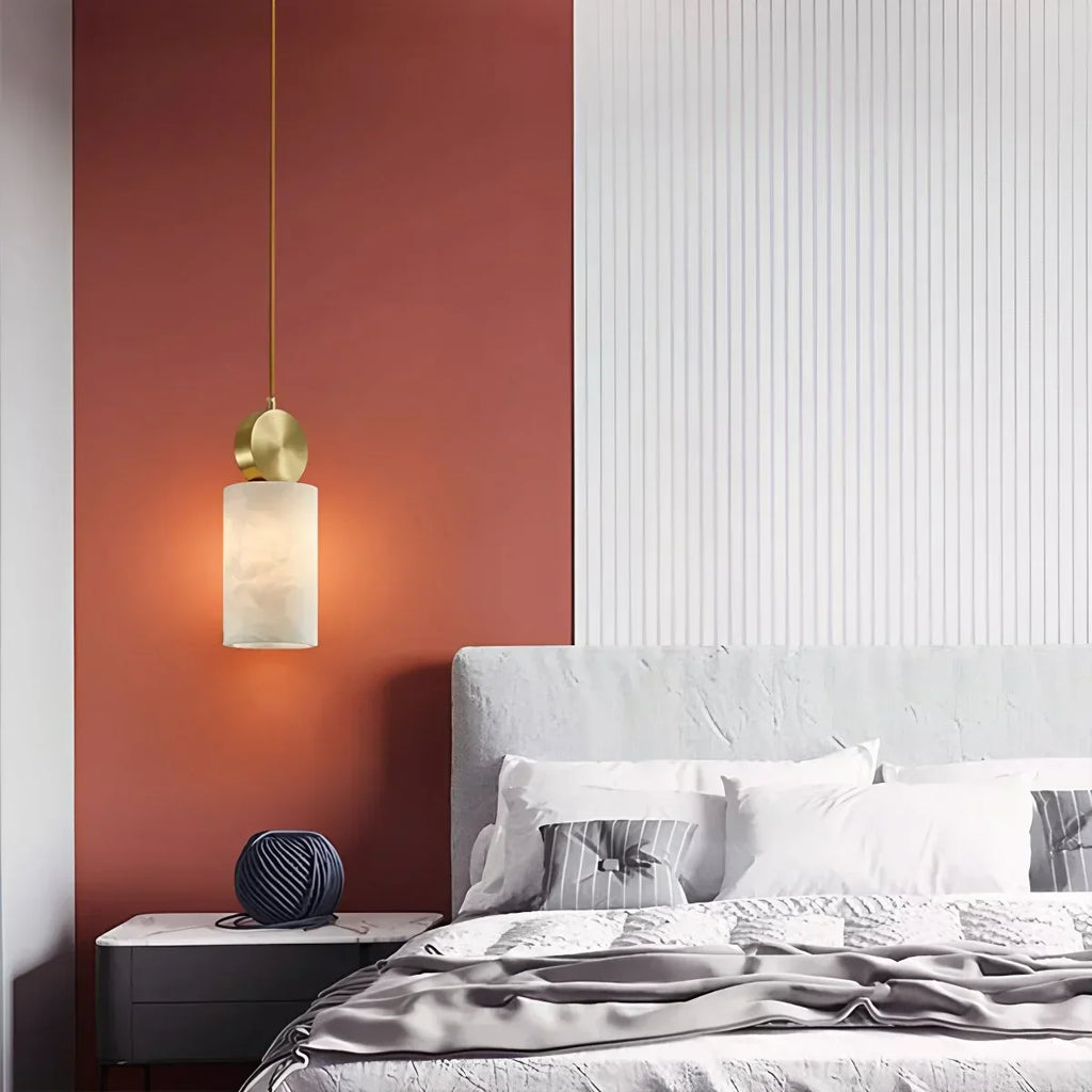 All Copper Geometric Spanish Alabaster Pendant Light | Desfino