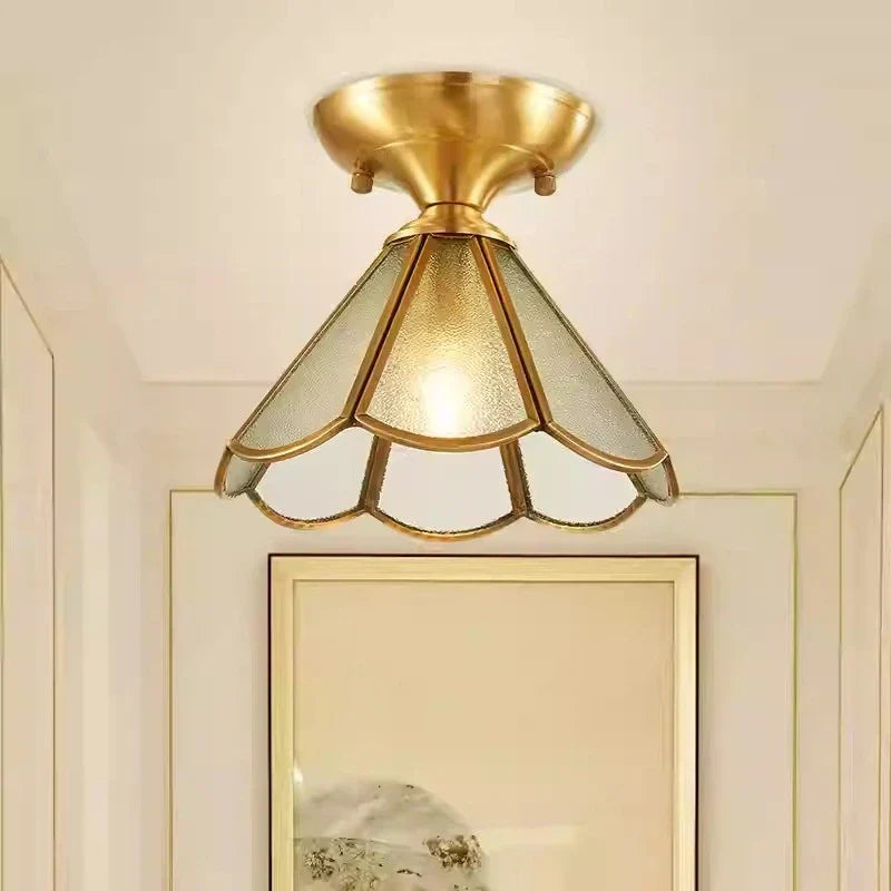 Deckenleuchte aus Kupfer und Glas im europäischen Stil – B | Desfino