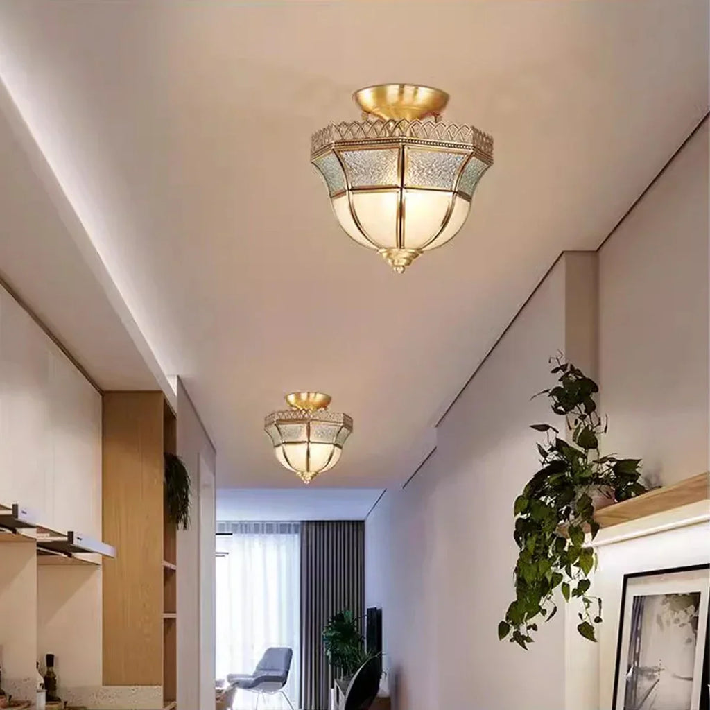 Deckenleuchte aus Kupfer und Glas im europäischen Stil – B | Desfino