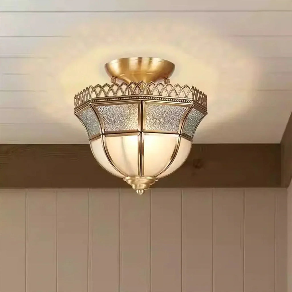 Deckenleuchte aus Kupfer und Glas im europäischen Stil – B | Desfino