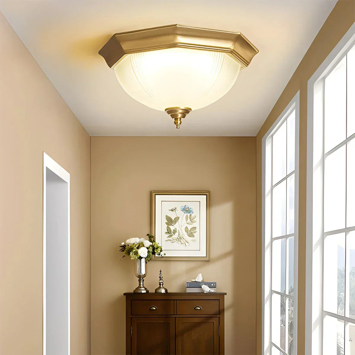 European Style Copper Glass Ceiling Lamp-D | Desfino