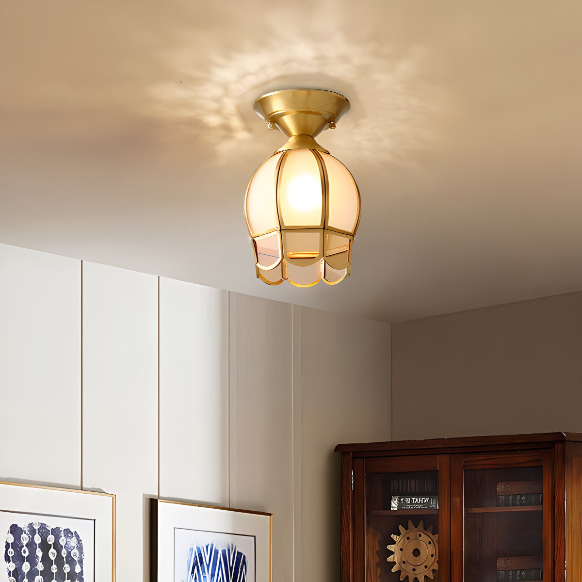 Deckenleuchte aus Kupfer und Glas im europäischen Stil-F | Desfino