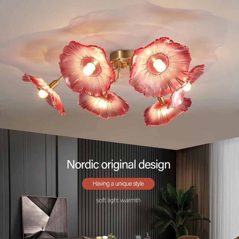 Deckenleuchte aus Glas in Lotusblattform für das Wohnzimmer | Desfino