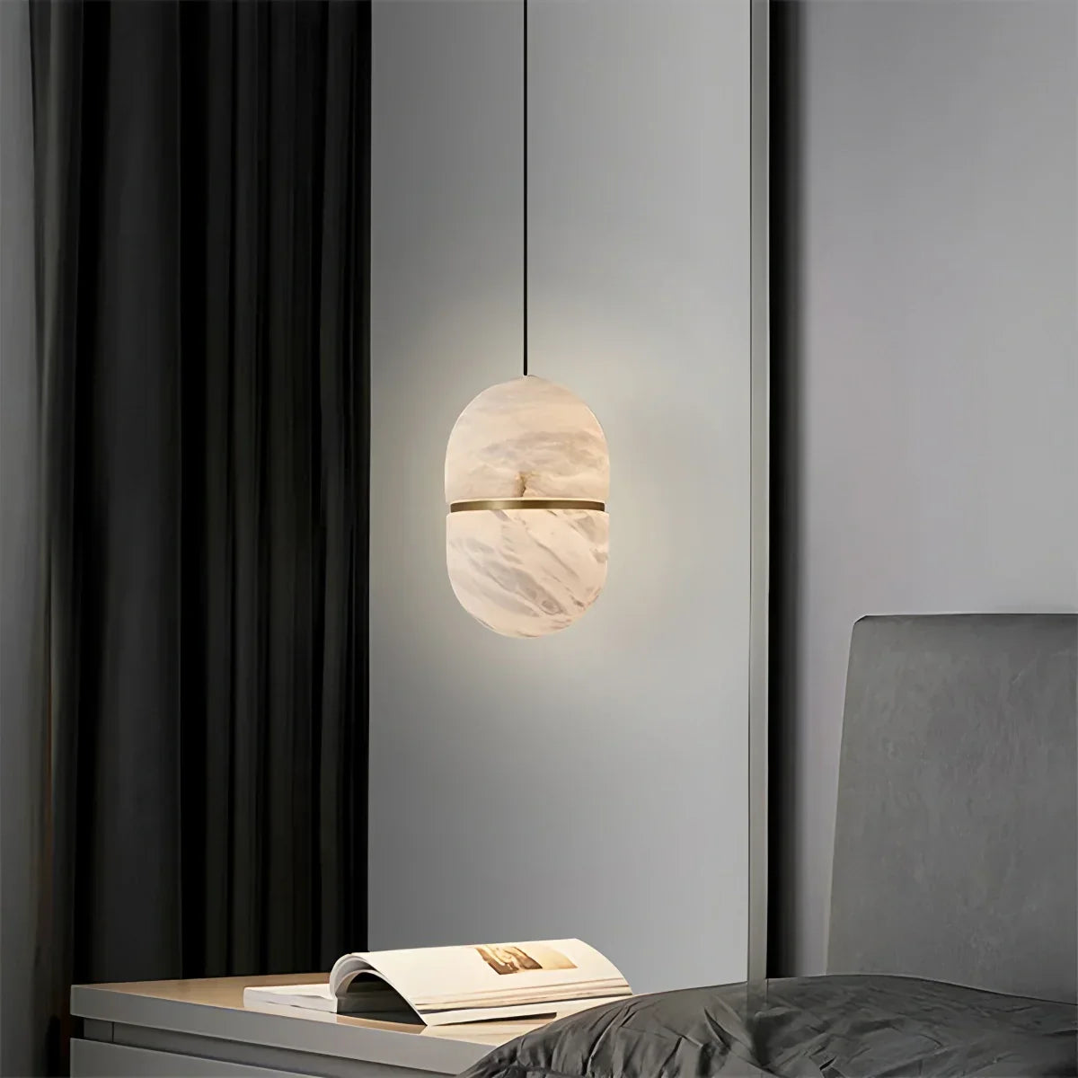 Moderne luxuriöse ovale Pendelleuchte aus spanischem Alabaster | Desfino