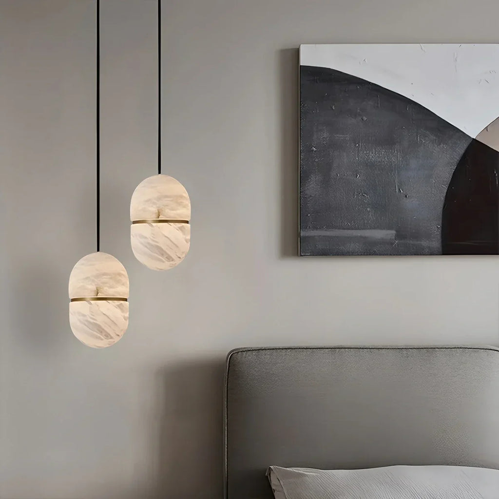 Moderne luxuriöse ovale Pendelleuchte aus spanischem Alabaster | Desfino