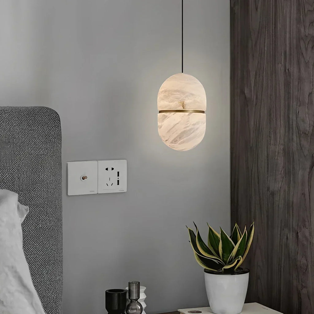 Moderne luxuriöse ovale Pendelleuchte aus spanischem Alabaster | Desfino