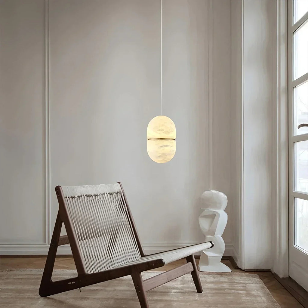 Moderne luxuriöse ovale Pendelleuchte aus spanischem Alabaster | Desfino