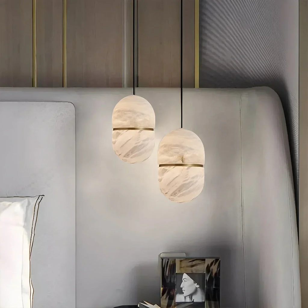 Moderne luxuriöse ovale Pendelleuchte aus spanischem Alabaster | Desfino