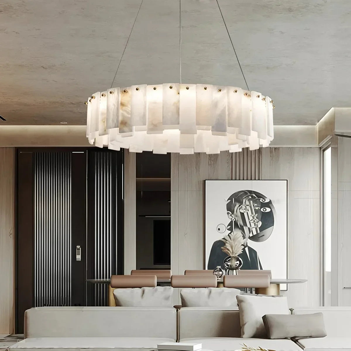 Modern Ring Spanish Alabaster Chandelier for Living Room | Desfino