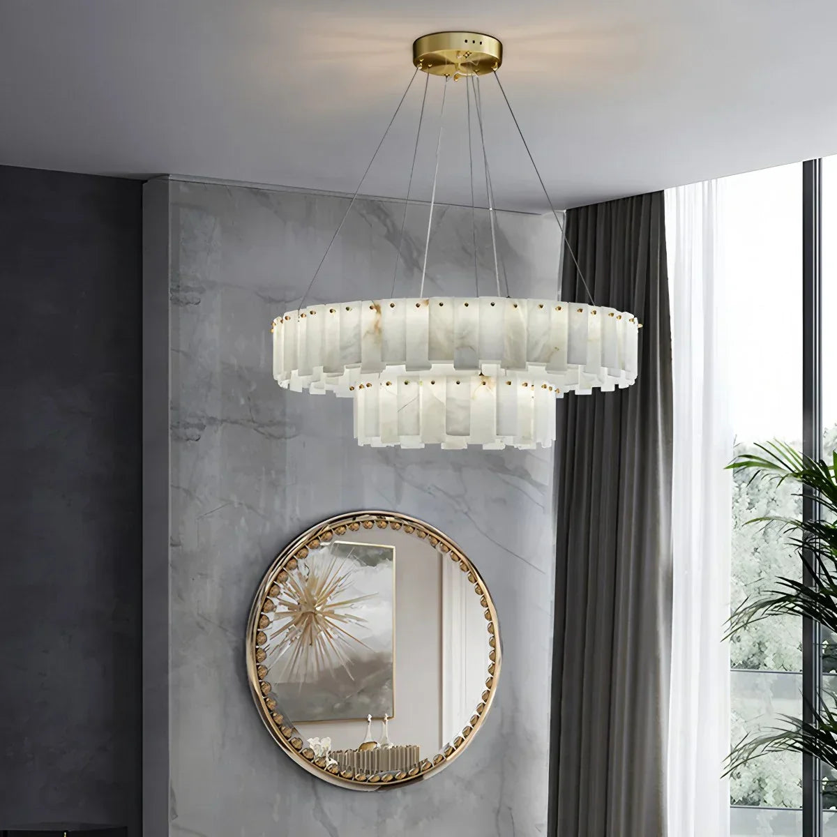 Modern Ring Spanish Alabaster Chandelier for Living Room | Desfino