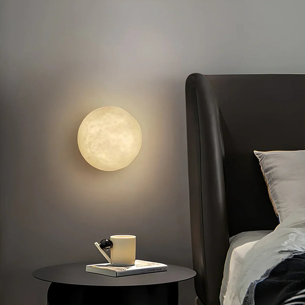 Moderne minimalistische runde Wandlampe aus spanischem Alabaster | Desfino