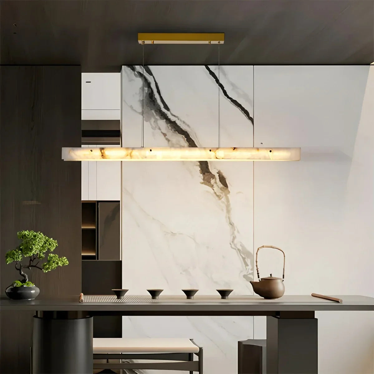 Modern Minimalist Linear Spanish Alabaster Pendant Light | Desfino