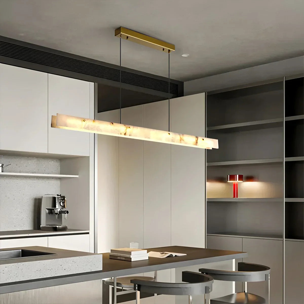 Modern Minimalist Linear Spanish Alabaster Pendant Light | Desfino