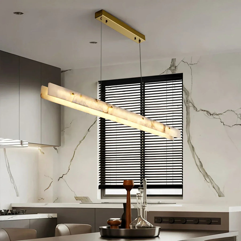 Modern Minimalist Linear Spanish Alabaster Pendant Light | Desfino
