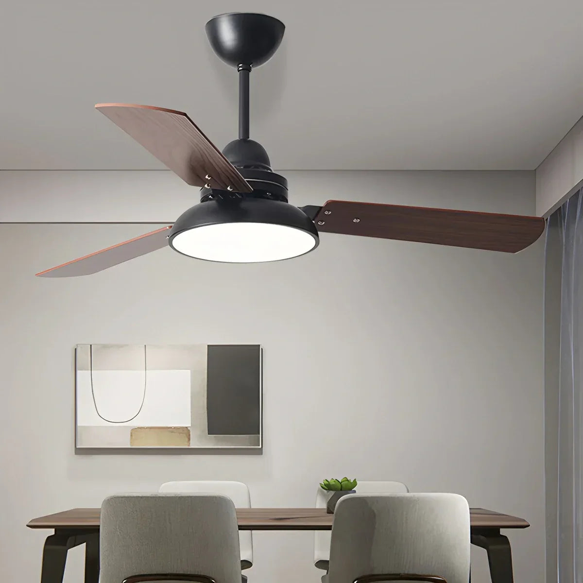 Moderne minimalistische Deckenventilatorleuchte mit drei Blättern | Desfino