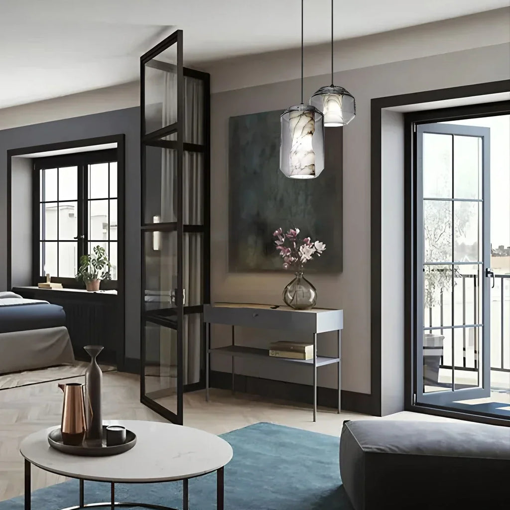 Moderne Pendelleuchte aus Alabasterglas für das Schlafzimmer | Desfino
