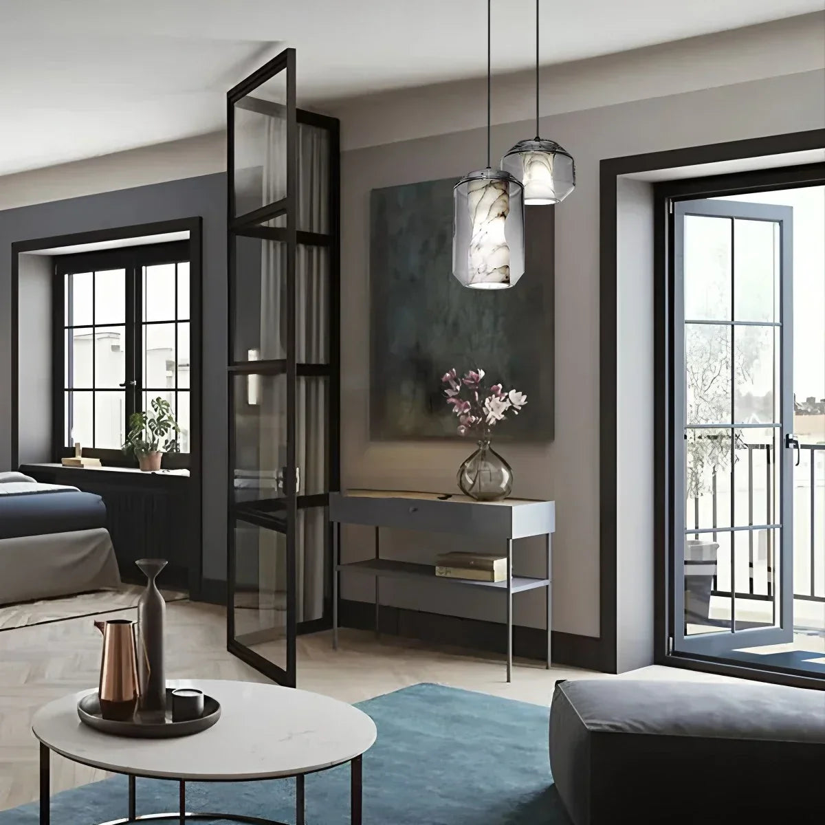Moderne Pendelleuchte aus Alabasterglas für das Schlafzimmer | Desfino