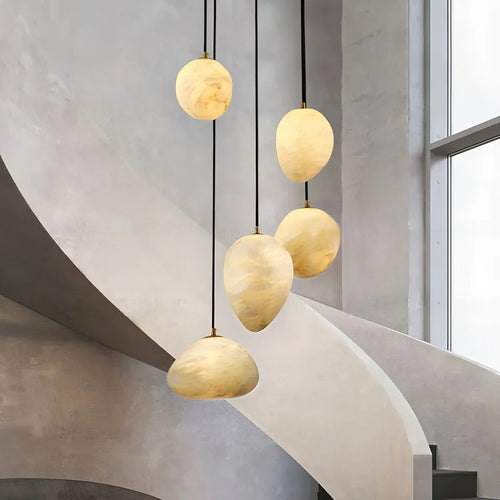 Contemporary Spanish Alabaster Pendant Lamp In Modern Pebble Shape By Desfino