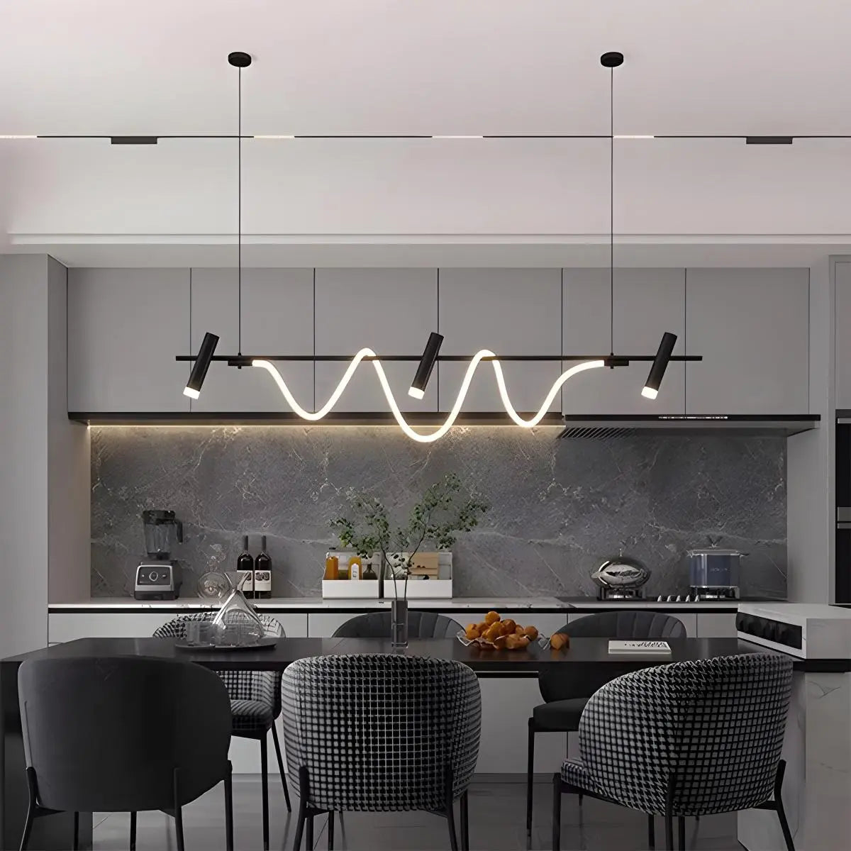 Moderne lange Pendelleuchte mit Spotlights | Desfino