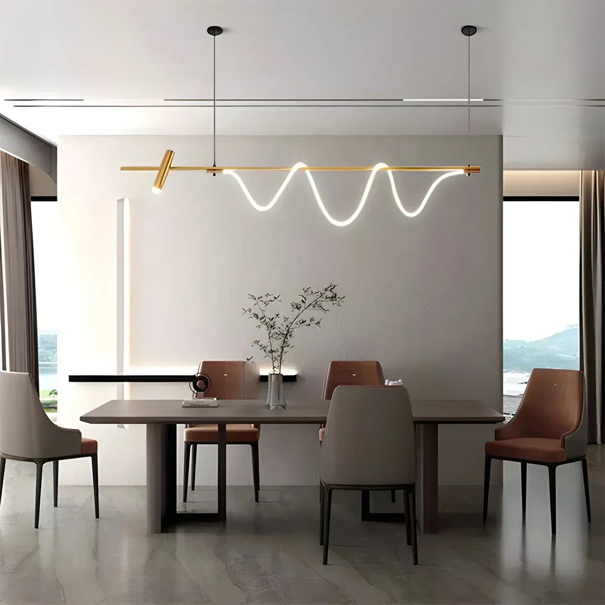 Moderne lange Pendelleuchte mit Spotlights | Desfino