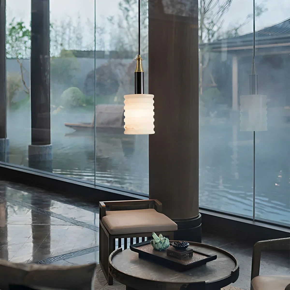 Cylindrical Spanish Alabaster Bedside Pendant Light | Desfino