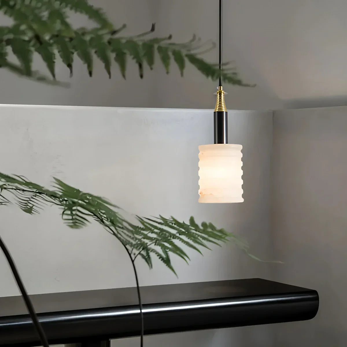 Cylindrical Spanish Alabaster Bedside Pendant Light | Desfino