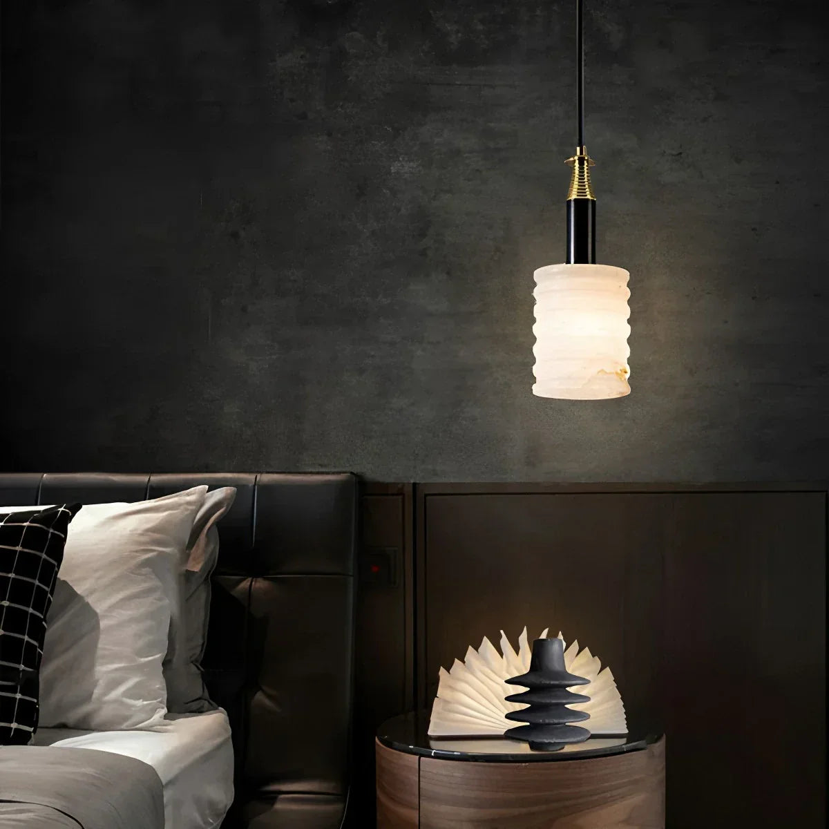 Cylindrical Spanish Alabaster Bedside Pendant Light | Desfino