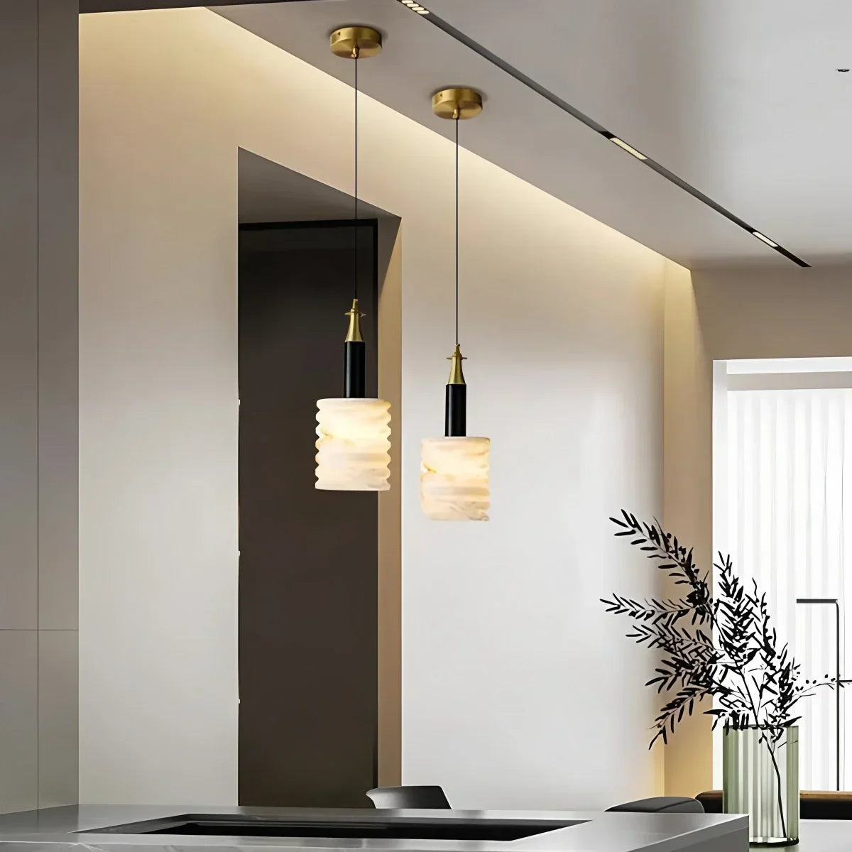 Cylindrical Spanish Alabaster Bedside Pendant Light | Desfino