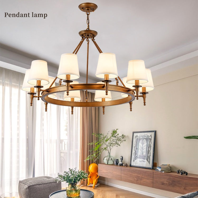 Vintage-Kronleuchter aus Metall und Stoff mit ringförmigem Design | Desfino