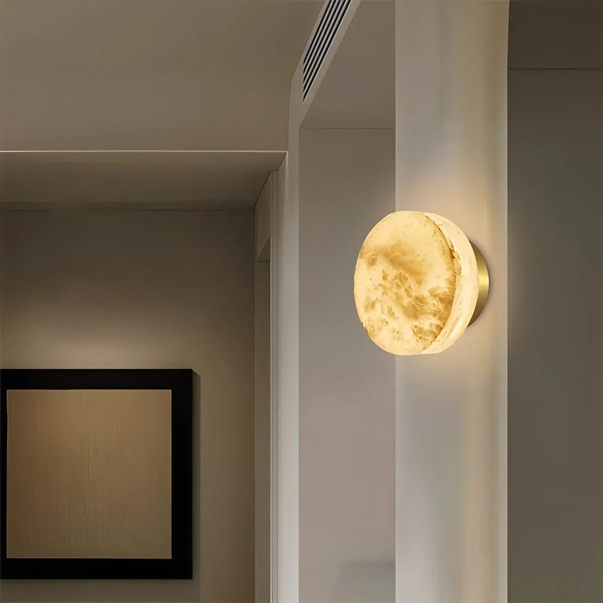 Simple Round Spanish Alabaster Wall Light for Hallway | Desfino