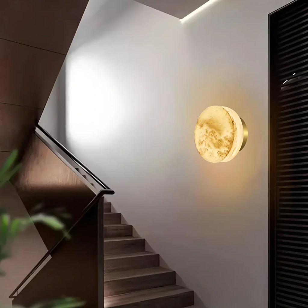 Simple Round Spanish Alabaster Wall Light for Hallway | Desfino