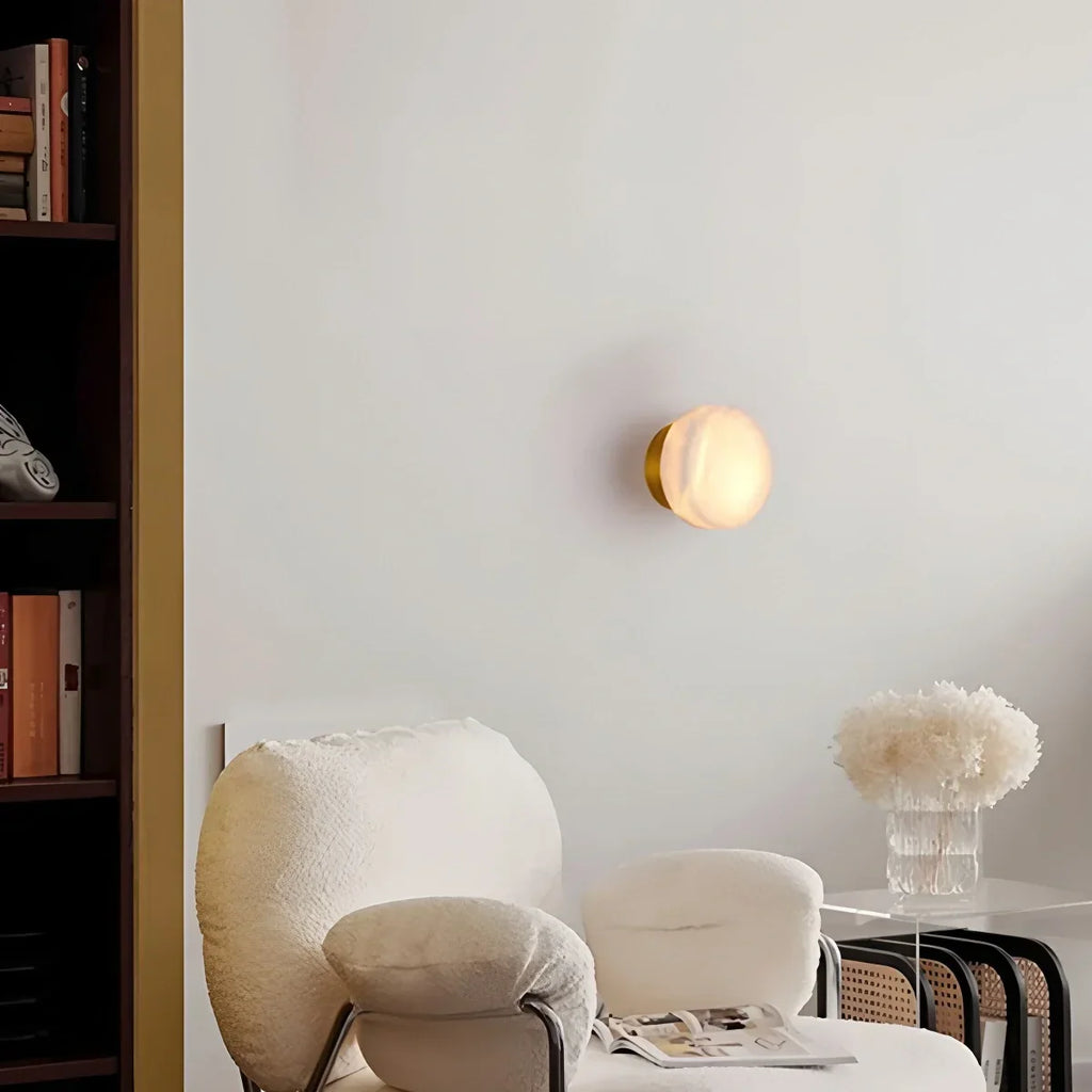 Simple Round Spanish Alabaster Wall Light for Hallway | Desfino