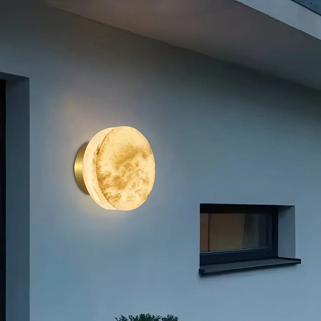 Simple Round Spanish Alabaster Wall Light for Hallway | Desfino