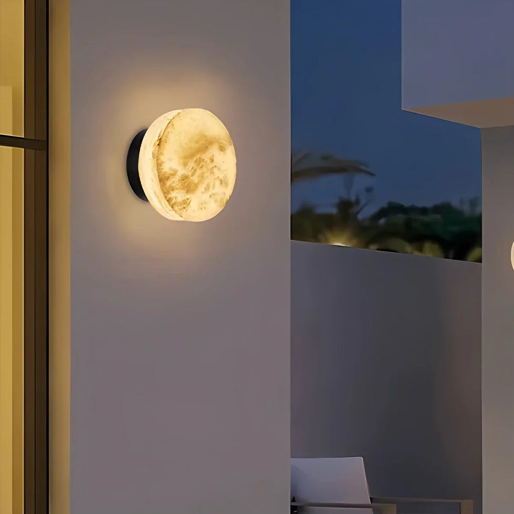 Simple Round Spanish Alabaster Wall Light for Hallway | Desfino