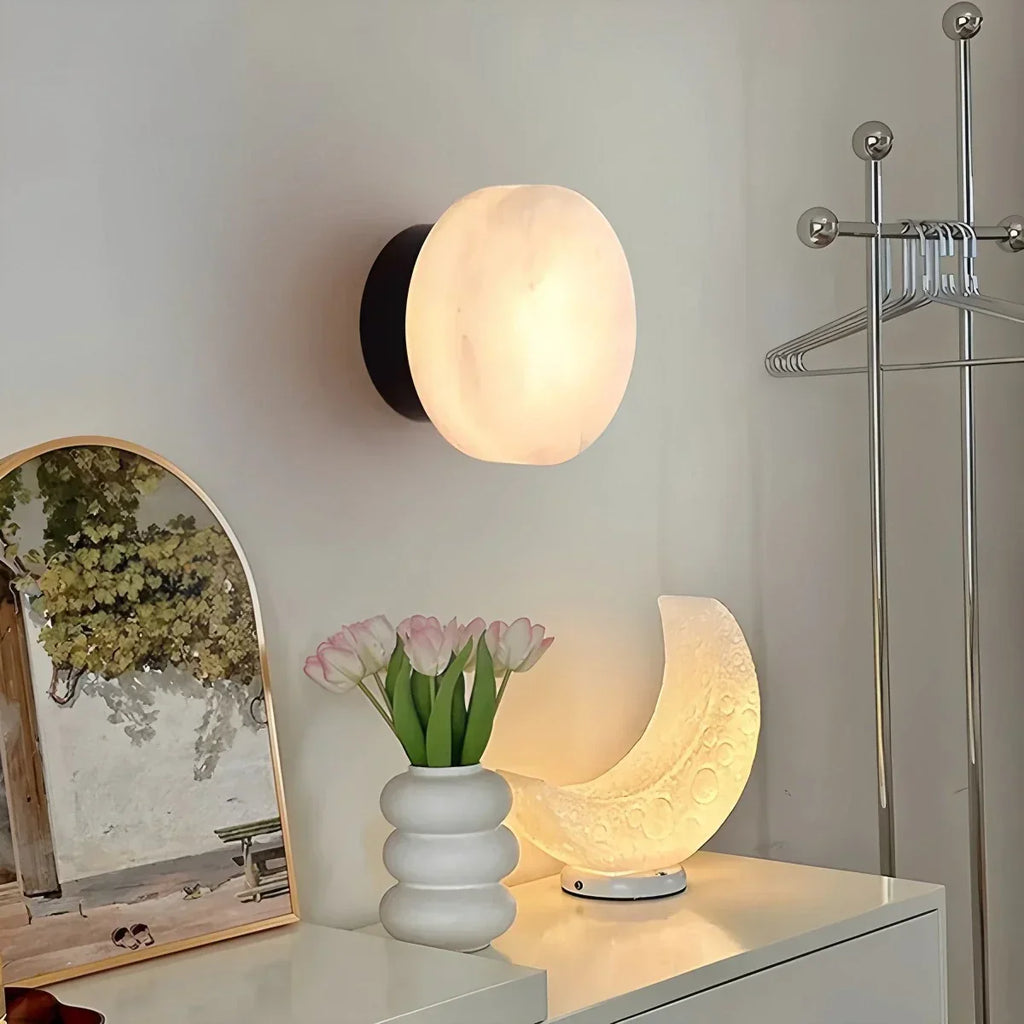 Simple Round Spanish Alabaster Wall Light for Hallway | Desfino