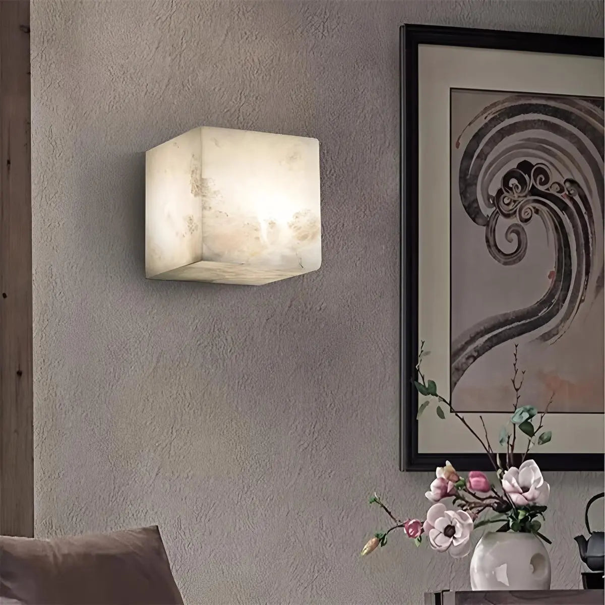 Simple Square Spanish Alabaster Wall Lamp for Living Room | Desfino