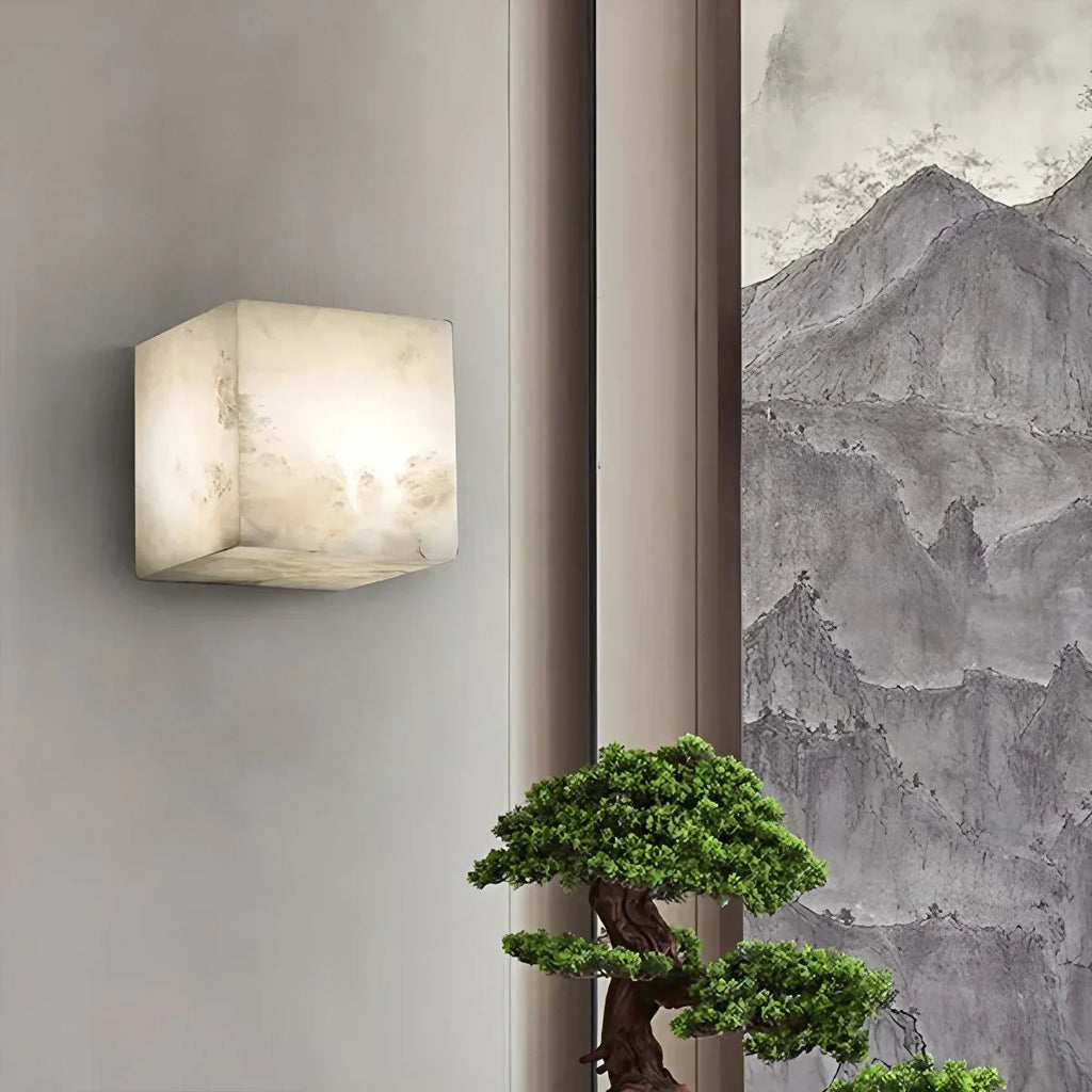 Simple Square Spanish Alabaster Wall Lamp for Living Room | Desfino