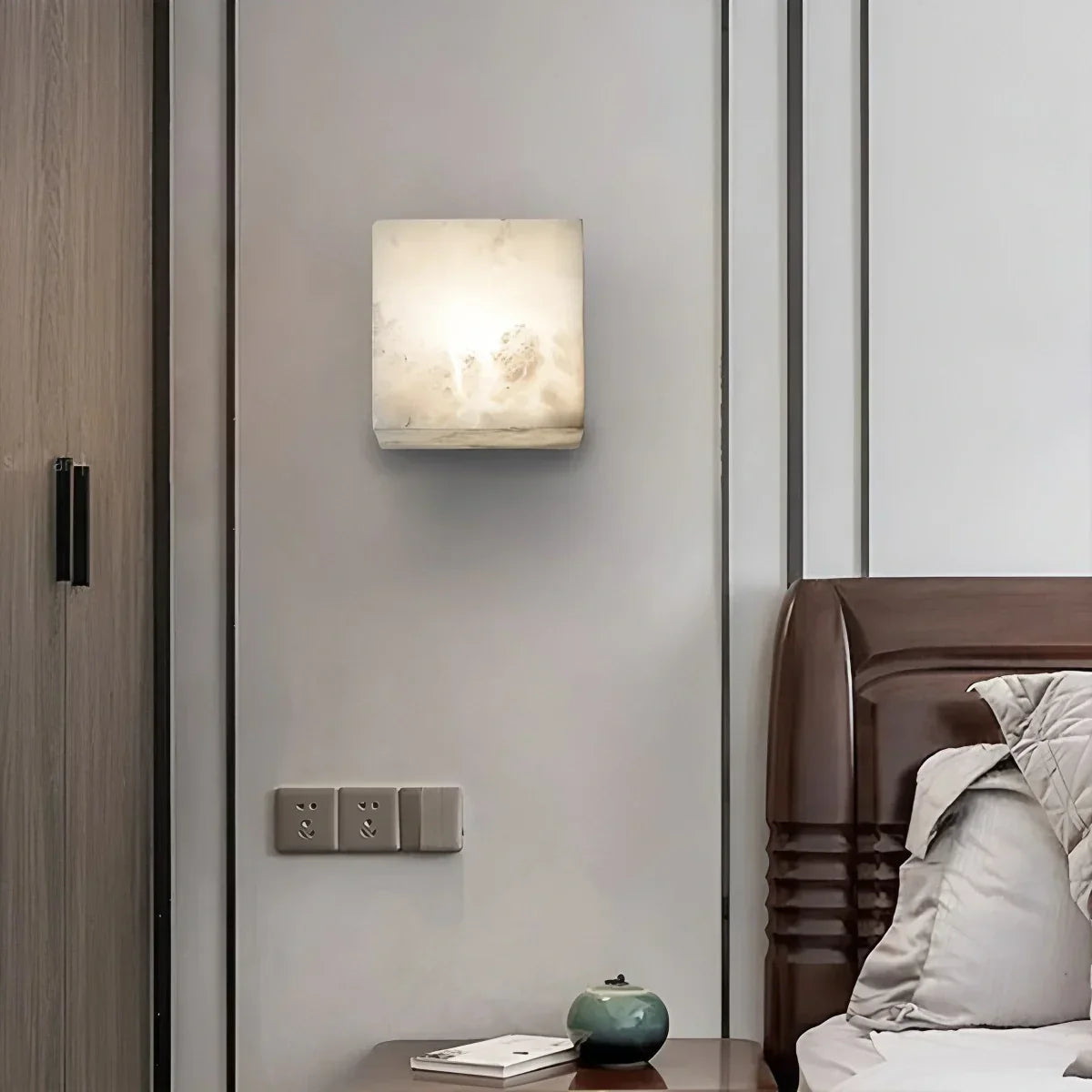 Simple Square Spanish Alabaster Wall Lamp for Living Room | Desfino