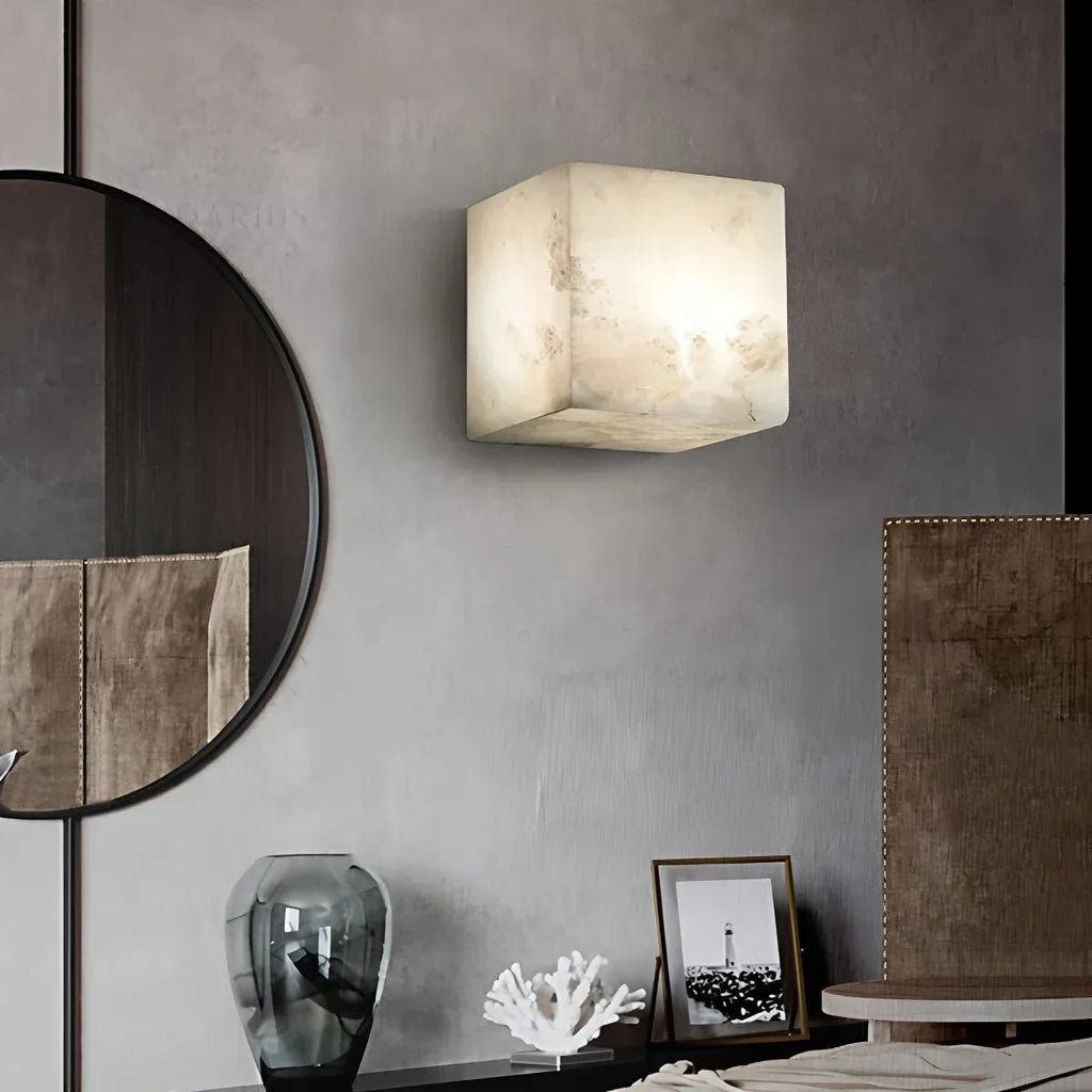 Simple Square Spanish Alabaster Wall Lamp for Living Room | Desfino