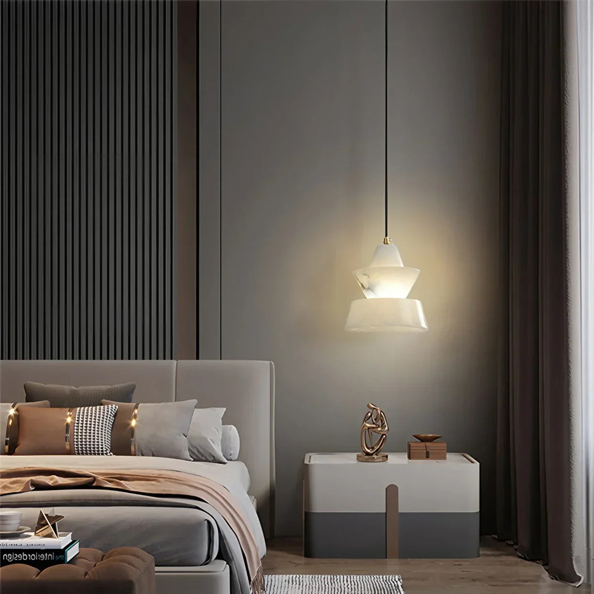 Spanische Pendelleuchte aus Alabaster und Nachttischlampe | Desfino