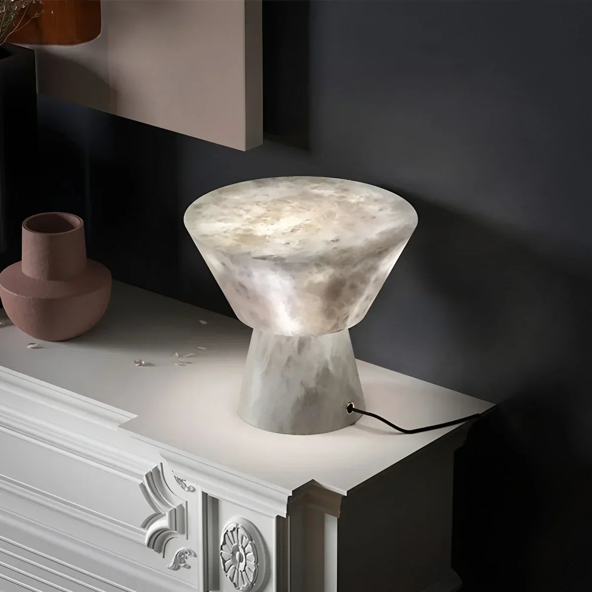 Spanische spanische Alabaster-Tischlampe mit Pilzkopf | Desfino