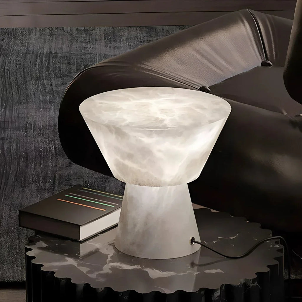 Spanische spanische Alabaster-Tischlampe mit Pilzkopf | Desfino