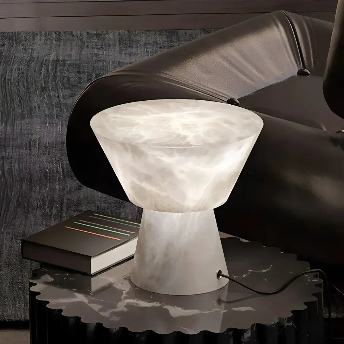 Spanische spanische Alabaster-Tischlampe mit Pilzkopf | Desfino