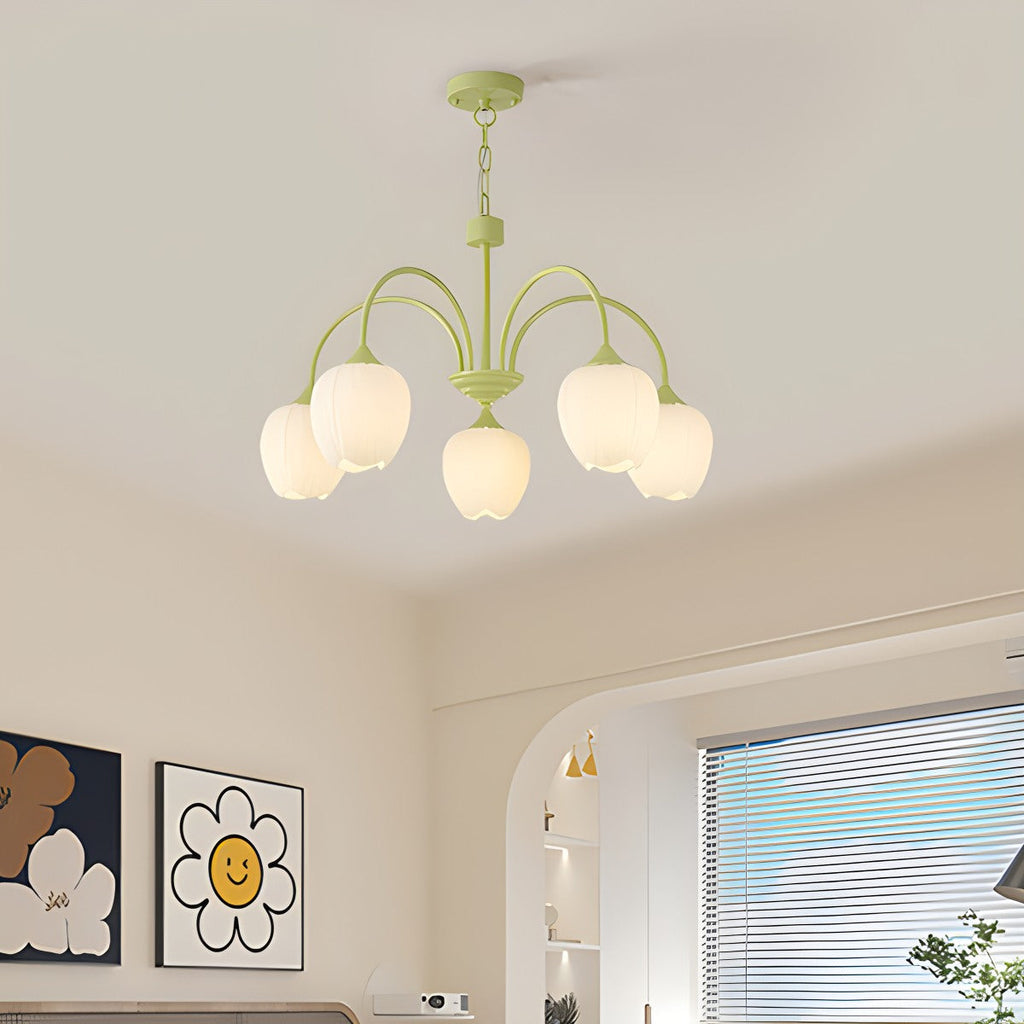 Französischer romantischer Tulpen-Kronleuchter in Matcha-Farbe | Desfino
