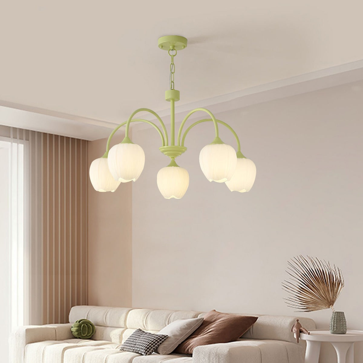 Französischer romantischer Tulpen-Kronleuchter in Matcha-Farbe | Desfino