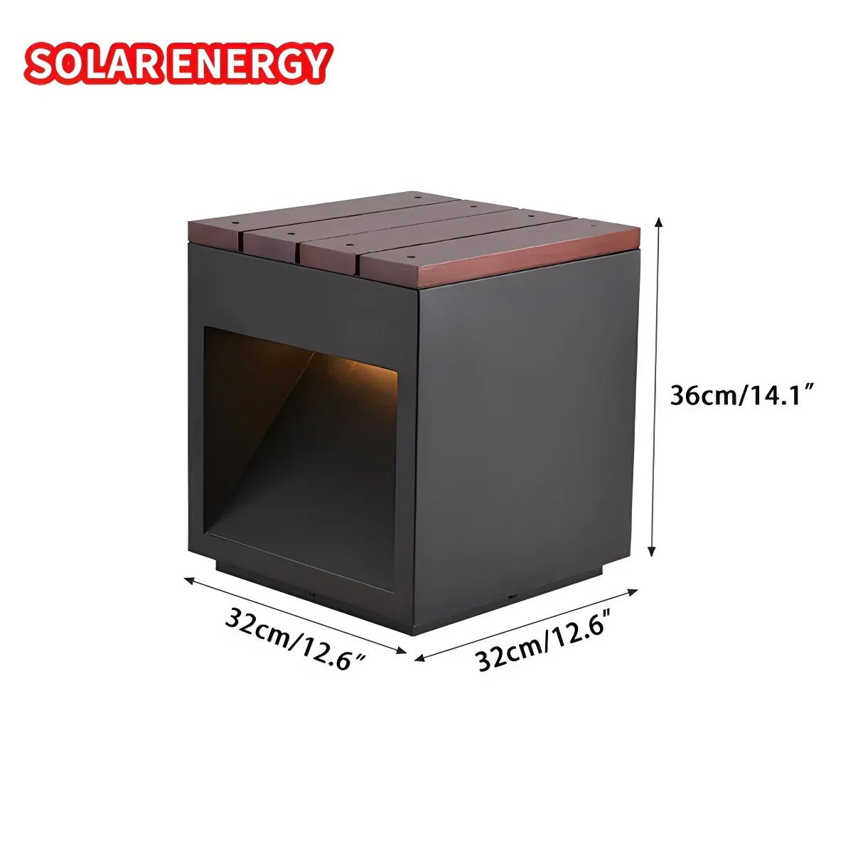Solar Wooden Square Stool Outdoor Light | Desfino