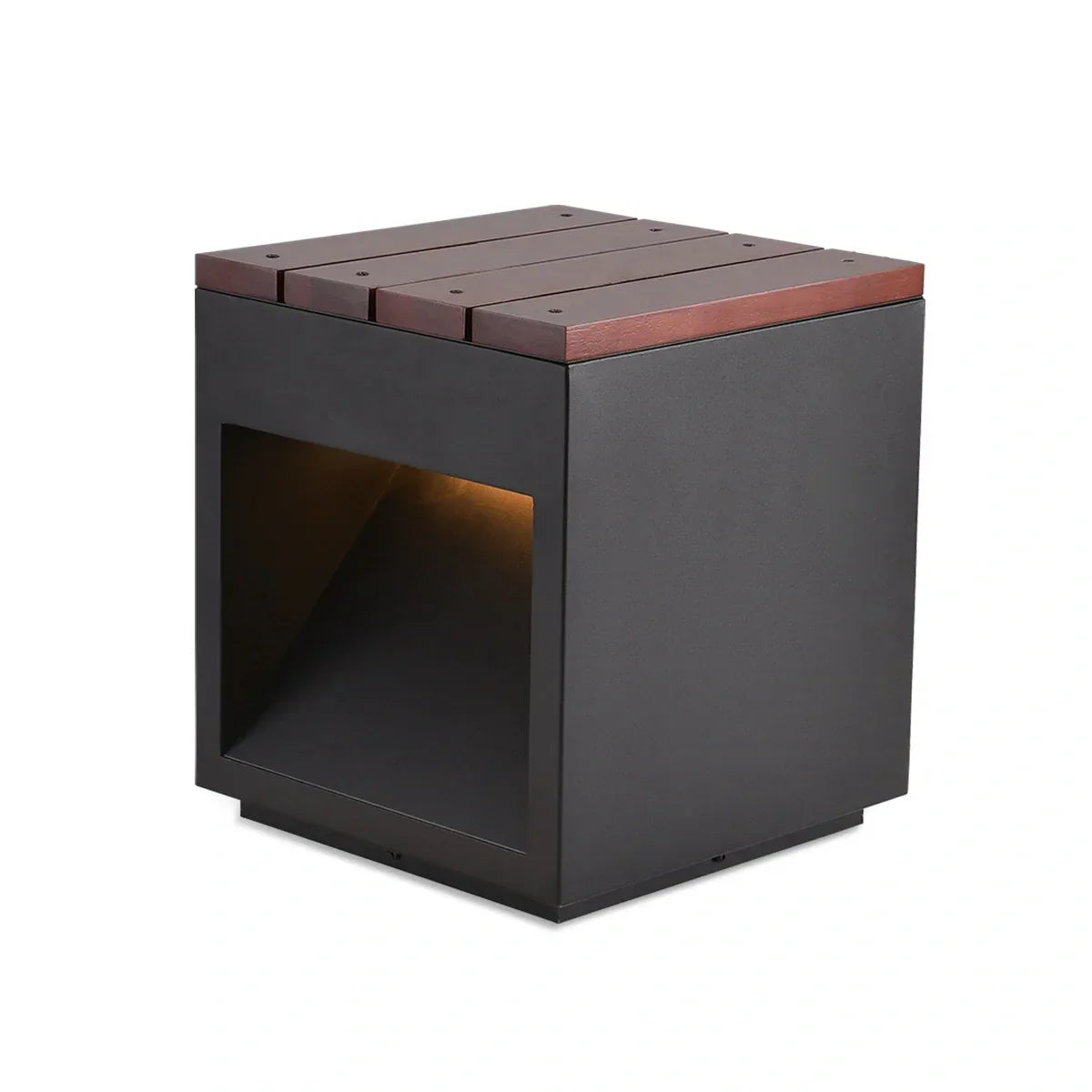 Solar Wooden Square Stool Outdoor Light | Desfino