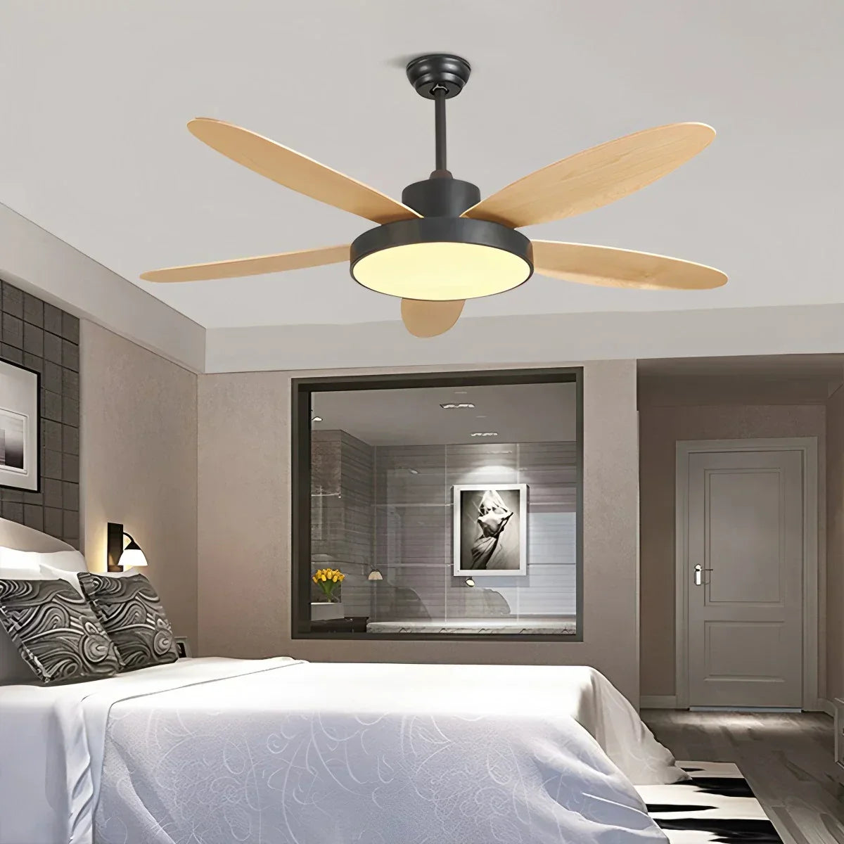 Moderner Deckenventilator mit 5 Flügeln und Lampe fürs Wohnzimmer | Desfino
